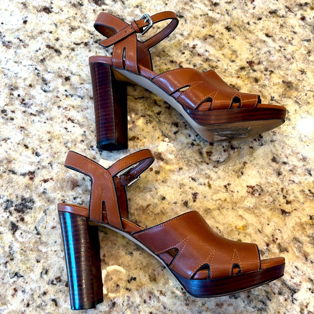 Nine West brown leather platform heels shoes Size 7.5 - Picture 4 of 14